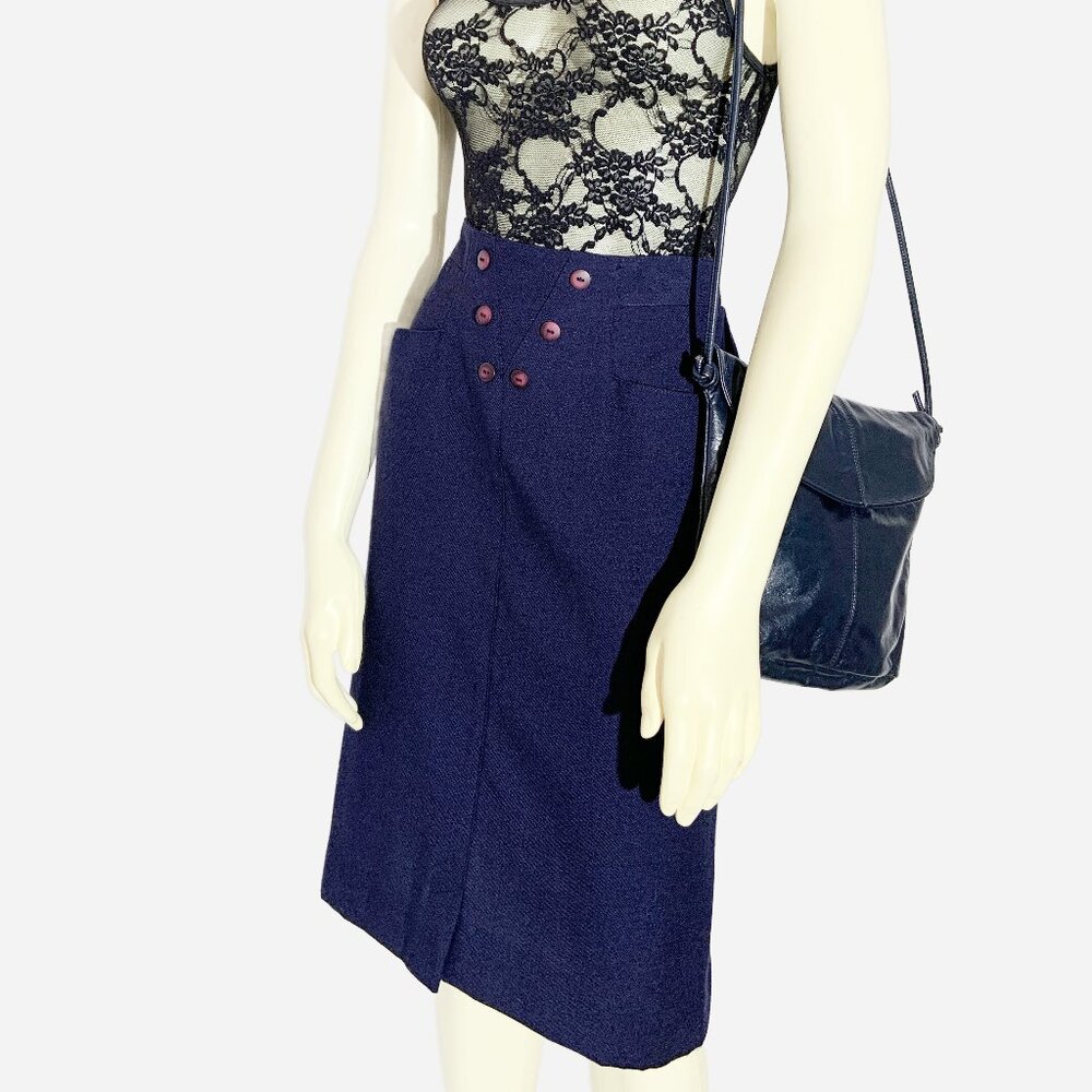 Vintage Navy Pencil Skirt with Buttons / size Small